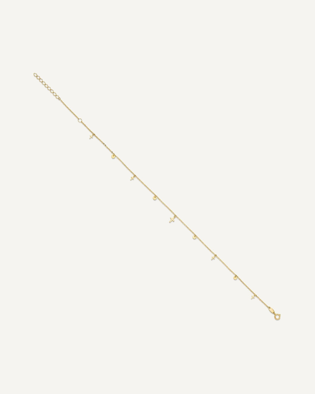 14K Polished Dangle Crosses and Circles 9 inch Plus 2 in Extender - Total 11 inch Anklet – View 2