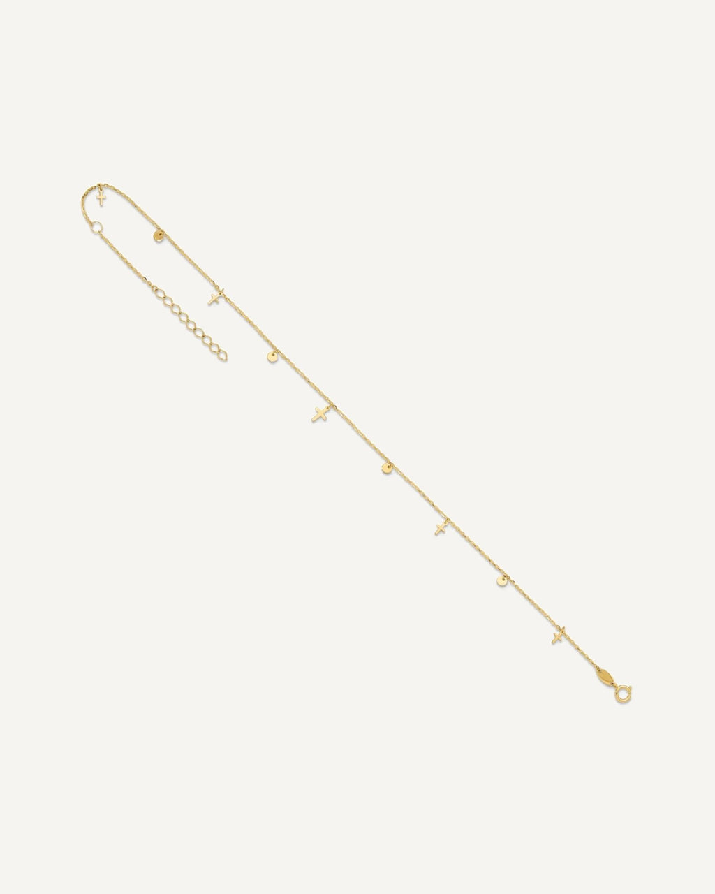 14K Polished Dangle Crosses and Circles 9 inch Plus 2 in Extender - Total 11 inch Anklet – View 4