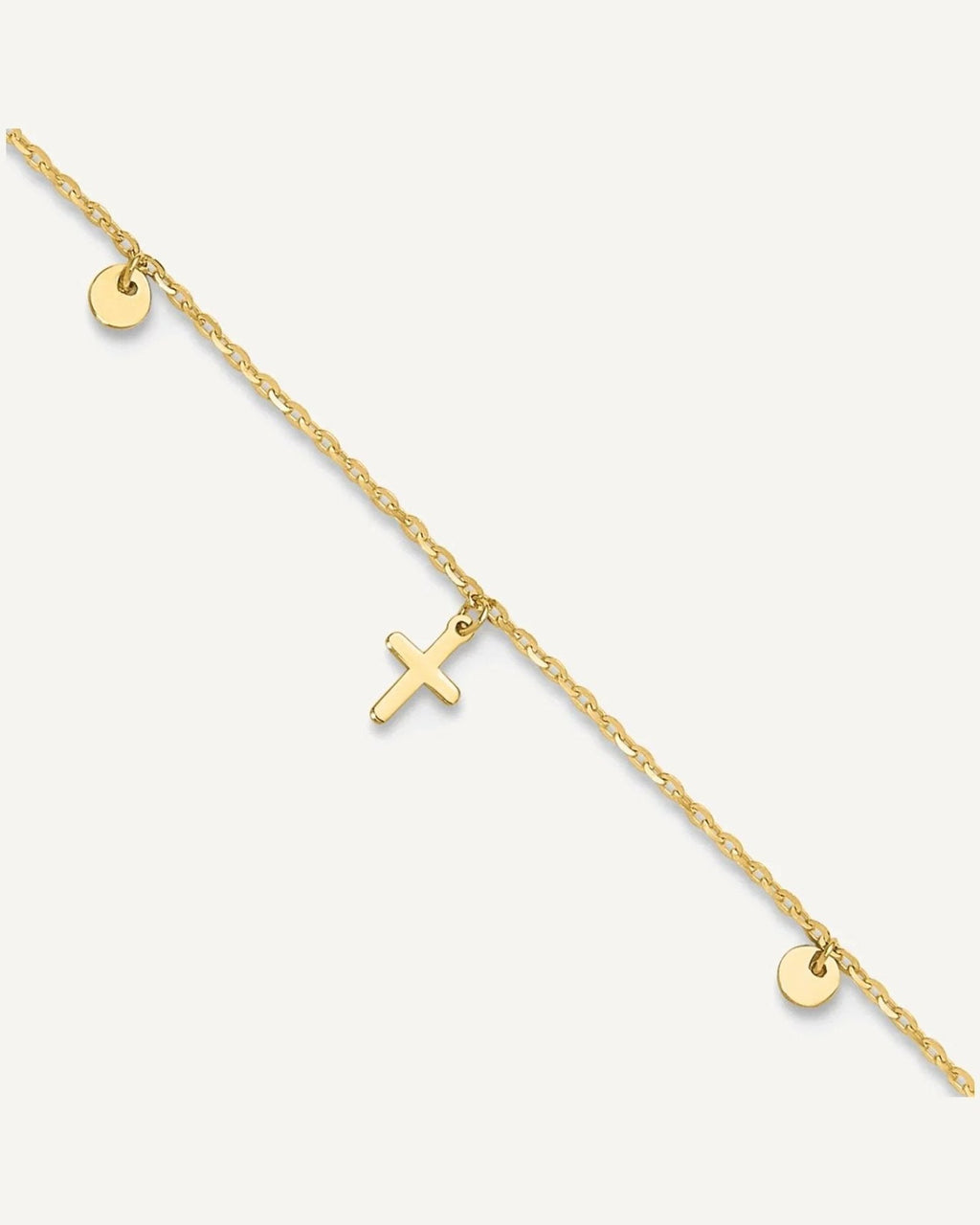 14K Polished Dangle Crosses and Circles 9 inch Plus 2 in Extender - Total 11 inch Anklet – View 1