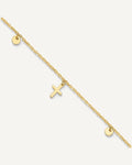 14K Polished Dangle Crosses and Circles 9 inch Plus 2 in Extender - Total 11 inch Anklet – View 1