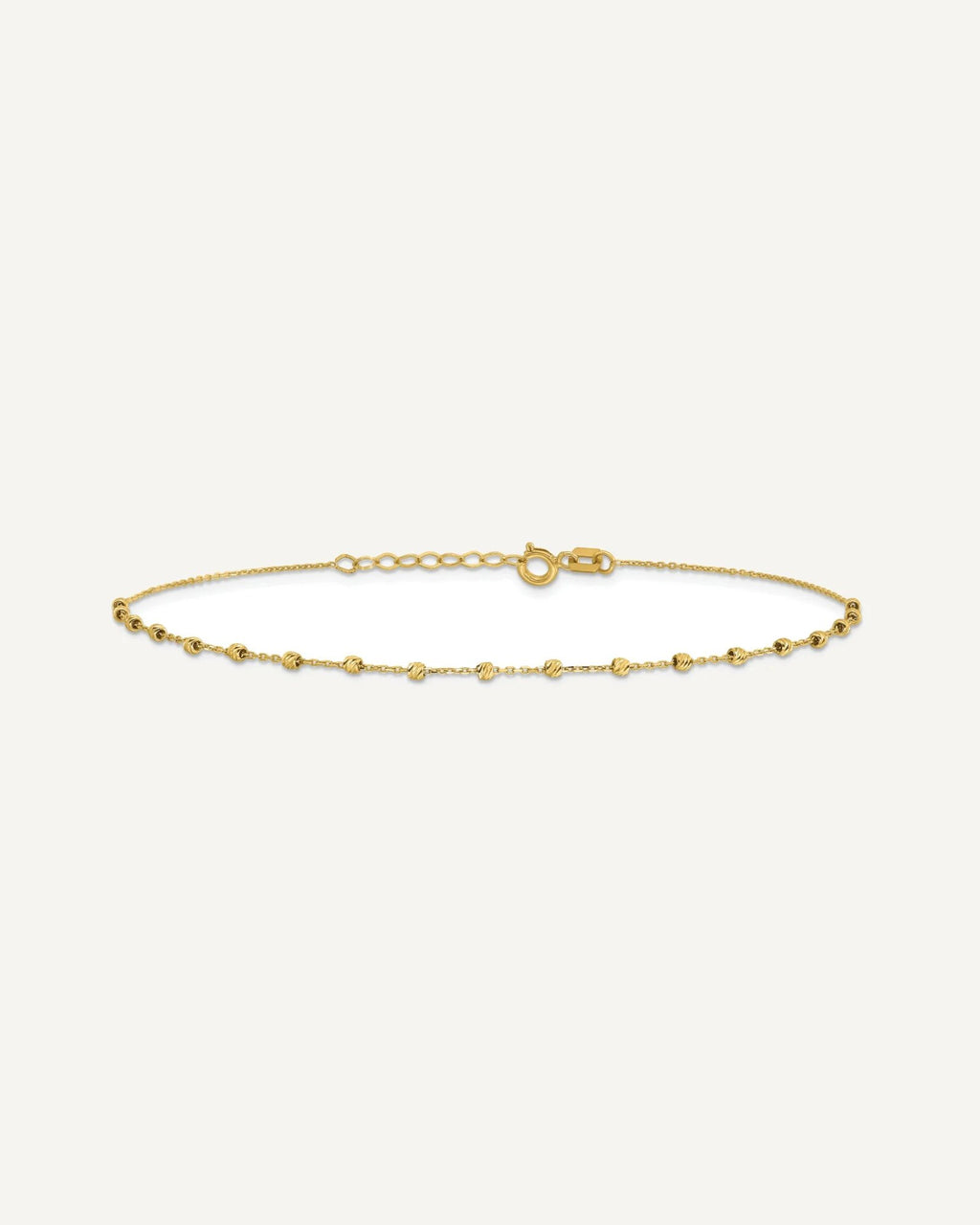 14K Diamond-cut Bead and Chain 9 inch Plus 0.75 inch Extender - Total 9.75 inch Anklet – View 3