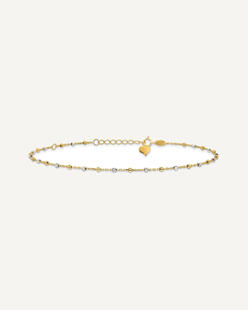 14K Two-tone Diamond-cut Bead 10 inch Plus 1 inch Extender - Total 11 inch Anklet – View 3