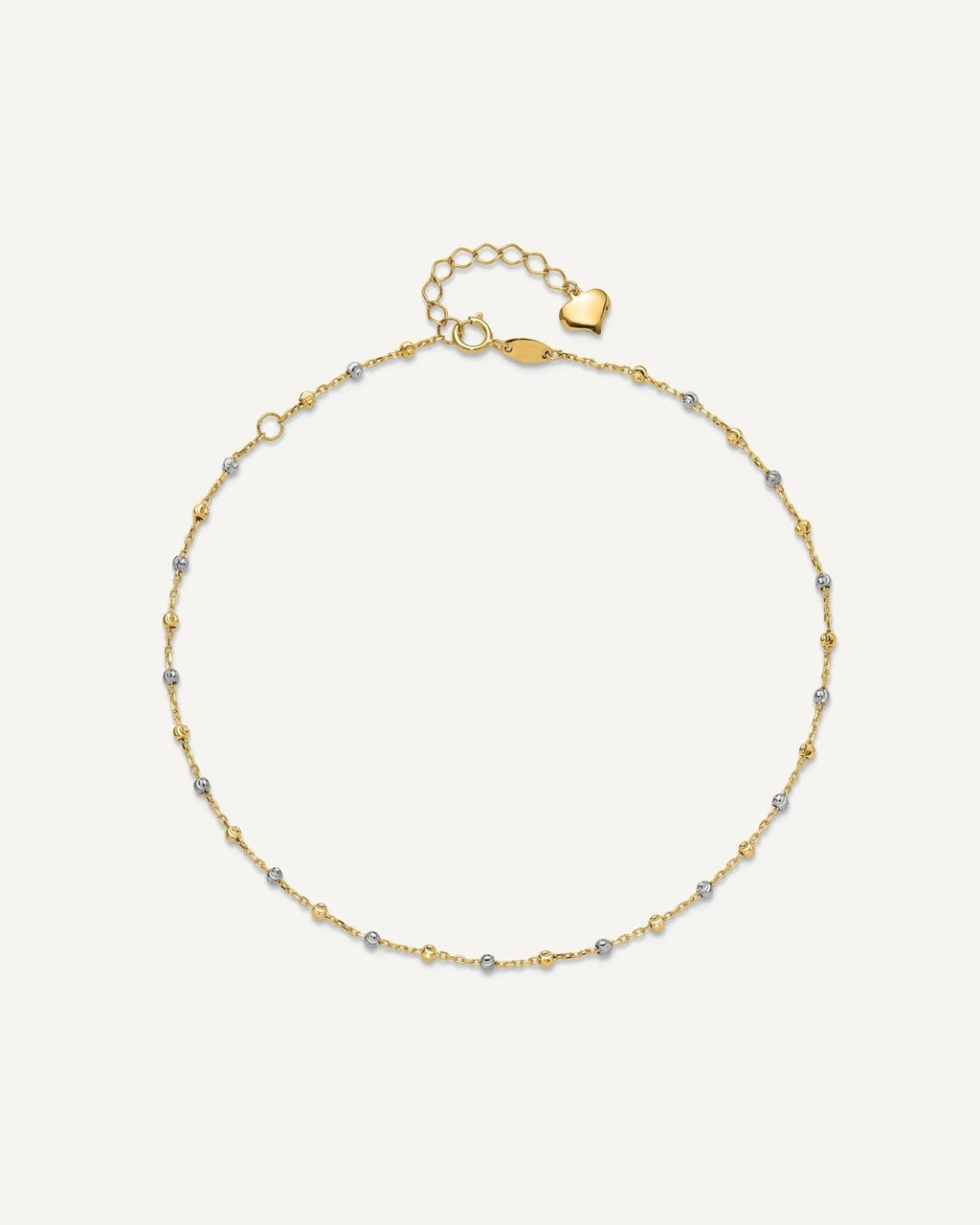 14K Two-tone Diamond-cut Bead 10 inch Plus 1 inch Extender - Total 11 inch Anklet – View 4
