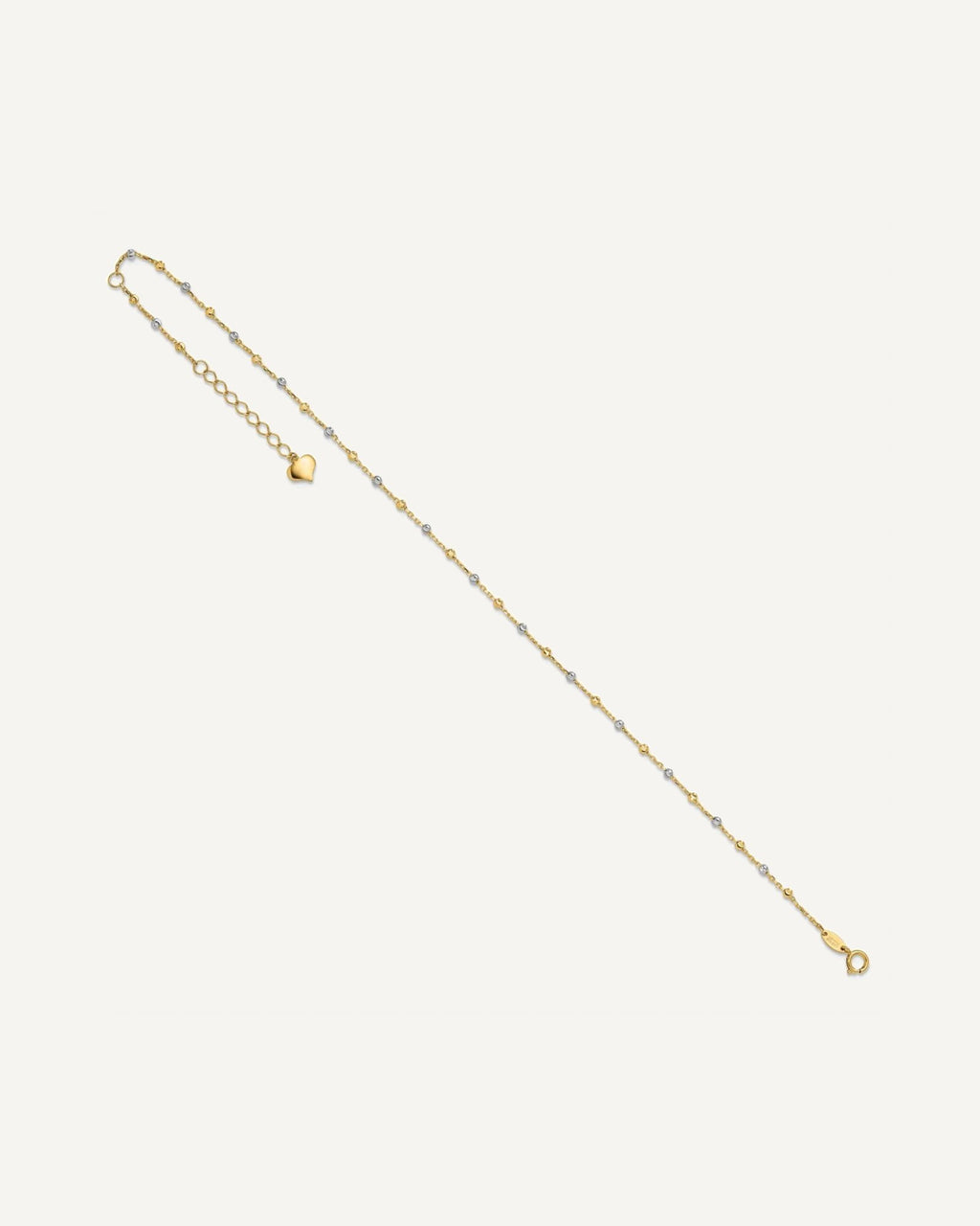 14K Two-tone Diamond-cut Bead 10 inch Plus 1 inch Extender - Total 11 inch Anklet – View 5
