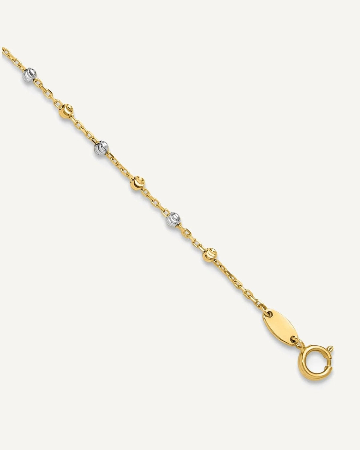 14K Two-tone Diamond-cut Bead 10 inch Plus 1 inch Extender - Total 11 inch Anklet – View 1