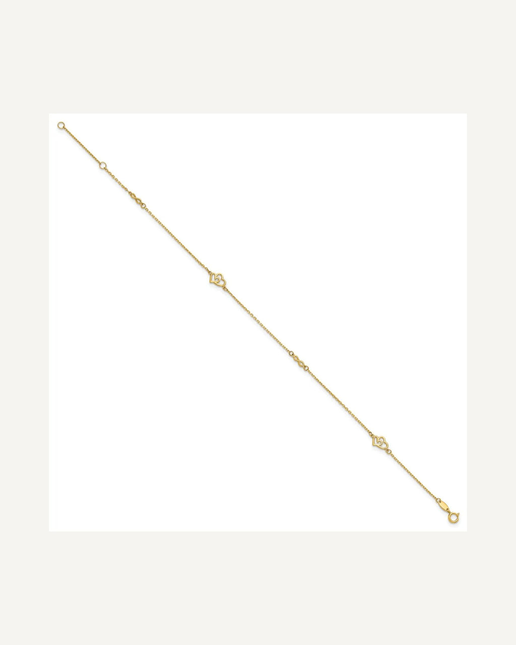 14k Polished Double Hearts and Infinity 9 inch Plus 1 inch Extender - Total 10 inch Anklet – View 3