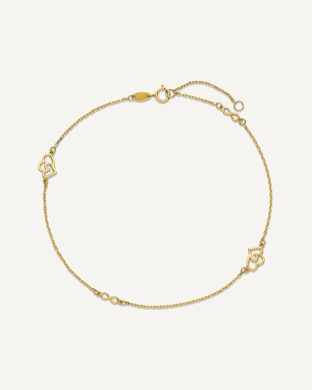 14k Polished Double Hearts and Infinity 9 inch Plus 1 inch Extender - Total 10 inch Anklet – View 5