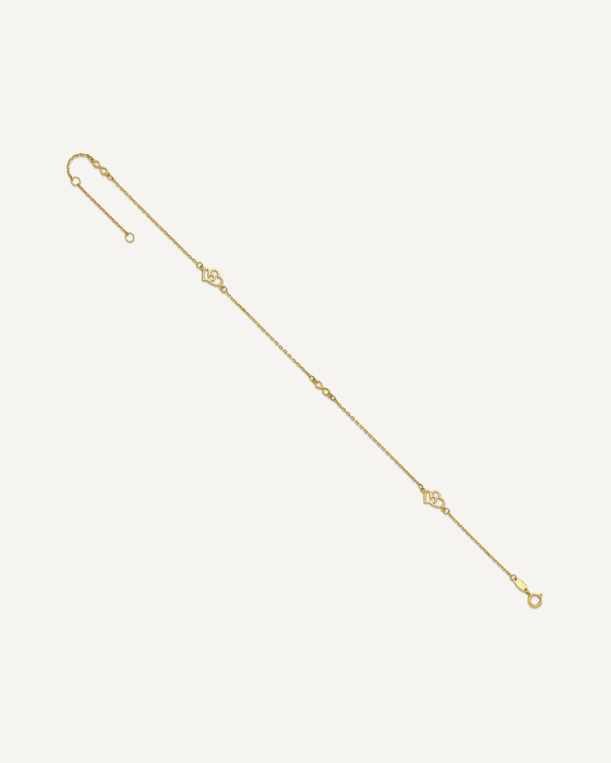 14k Polished Double Hearts and Infinity 9 inch Plus 1 inch Extender - Total 10 inch Anklet – View 6