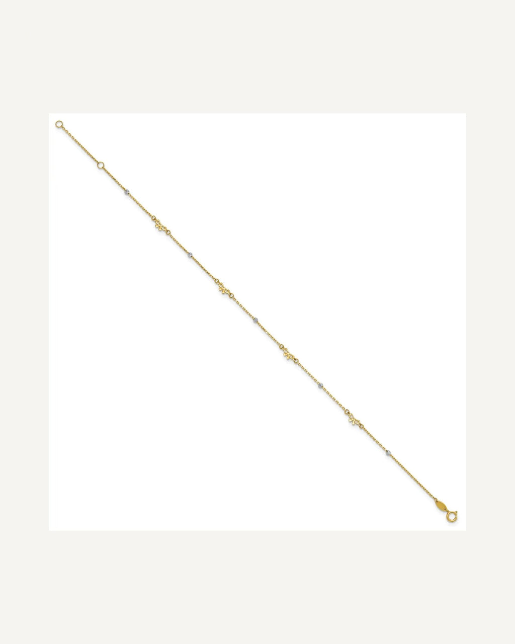 14k Two-tone Polished Diamond-cut Beads and Bows 9 inch Plus 1 inch Extender - Total 10 inch Anklet – View 3