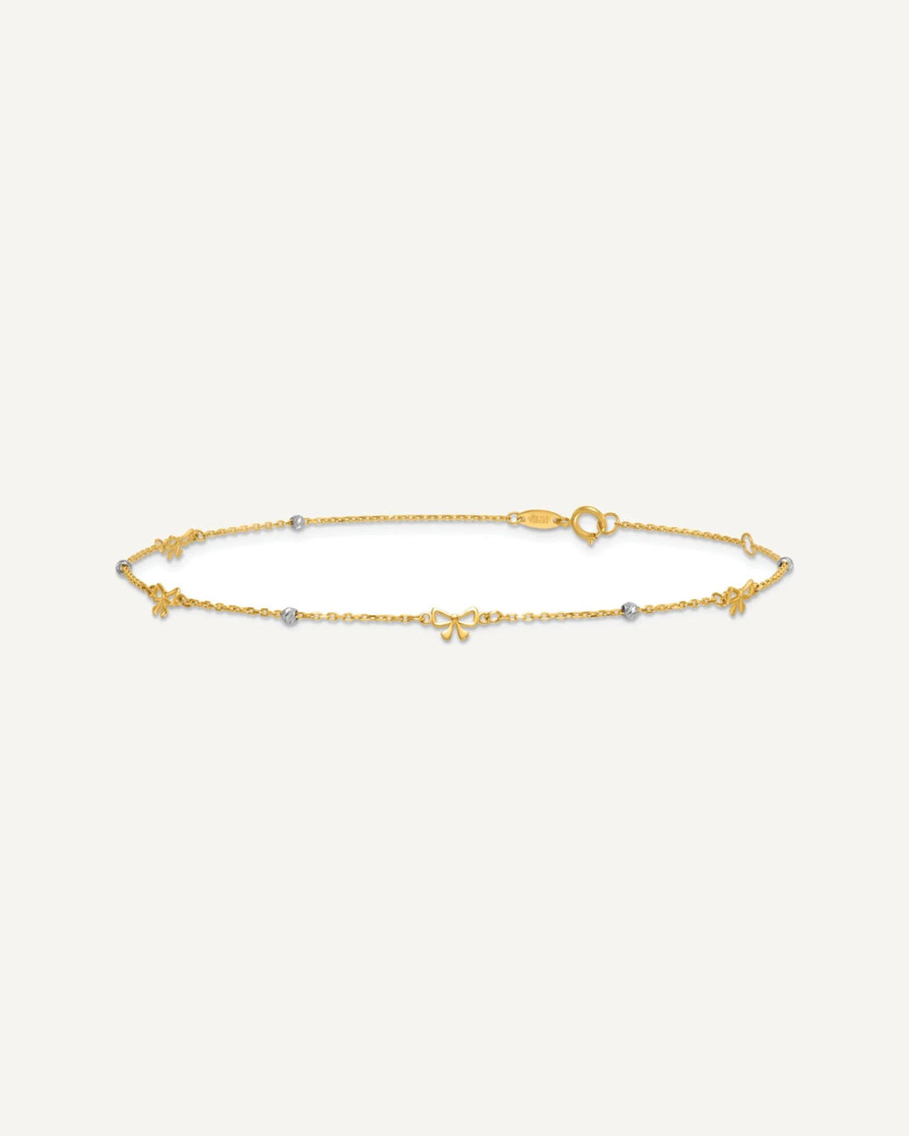 14k Two-tone Polished Diamond-cut Beads and Bows 9 inch Plus 1 inch Extender - Total 10 inch Anklet – View 4