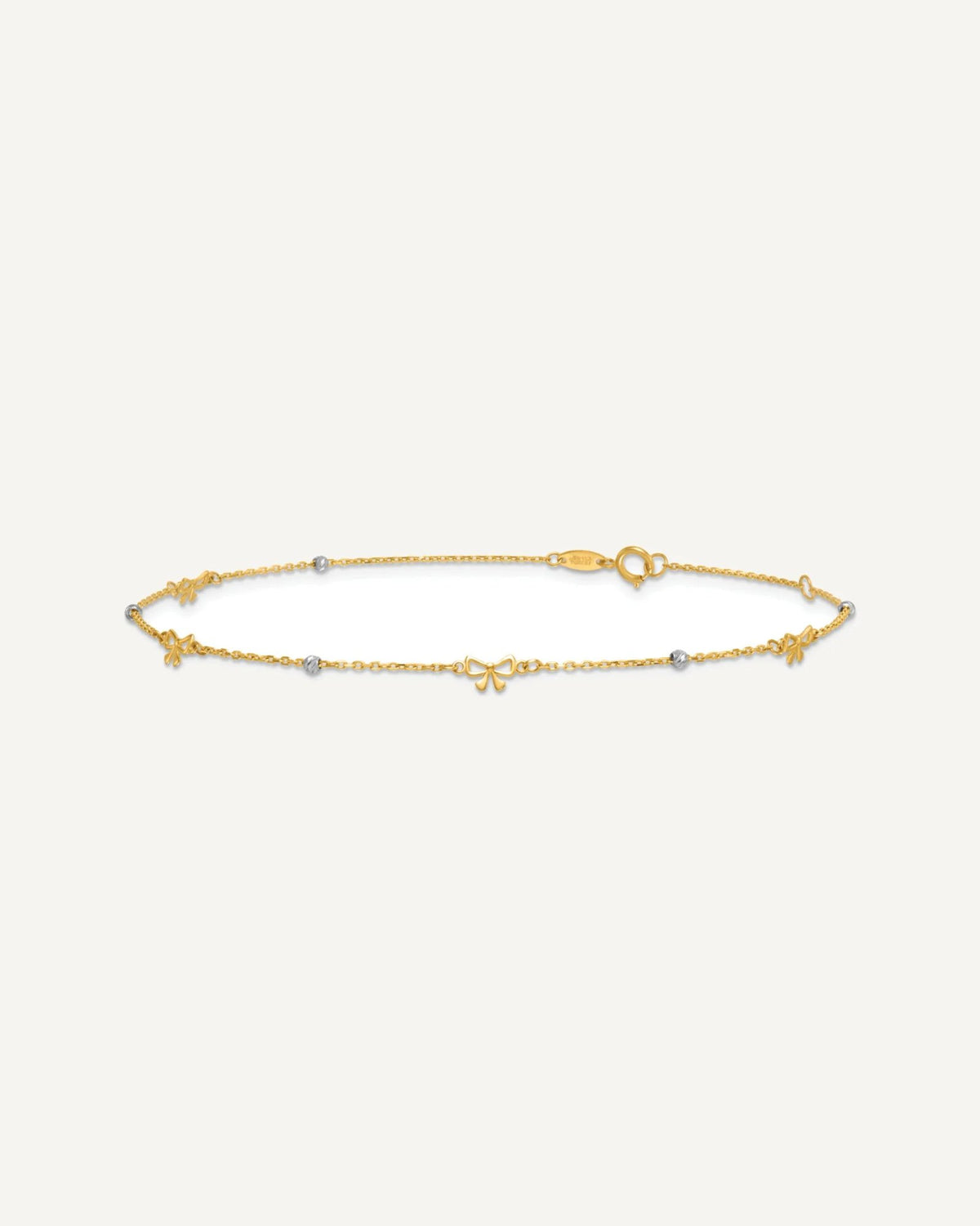 14k Two-tone Polished Diamond-cut Beads and Bows 9 inch Plus 1 inch Extender - Total 10 inch Anklet – View 4
