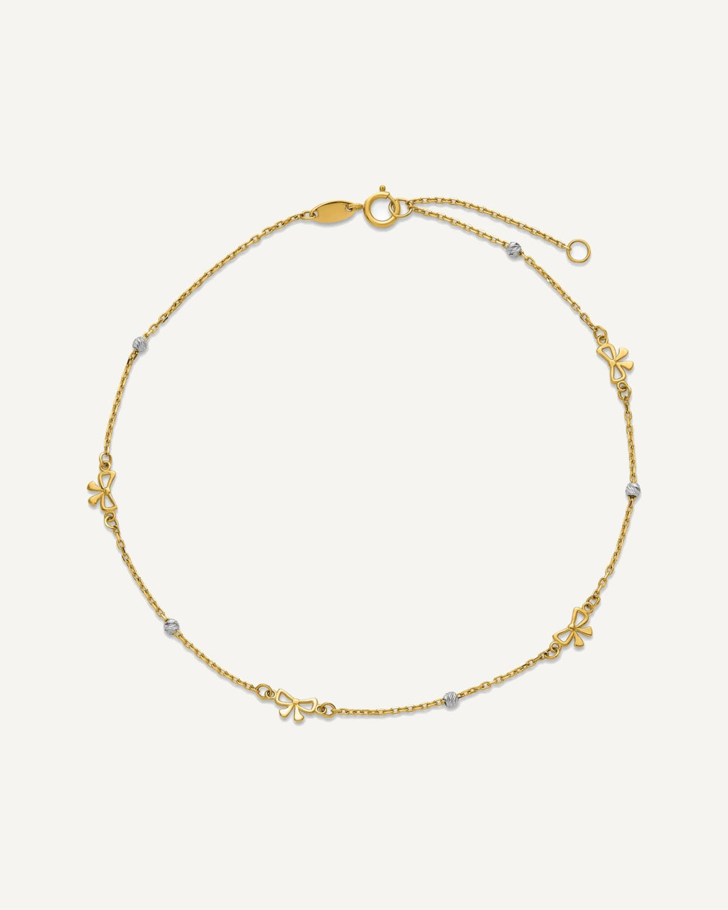 14k Two-tone Polished Diamond-cut Beads and Bows 9 inch Plus 1 inch Extender - Total 10 inch Anklet – View 5