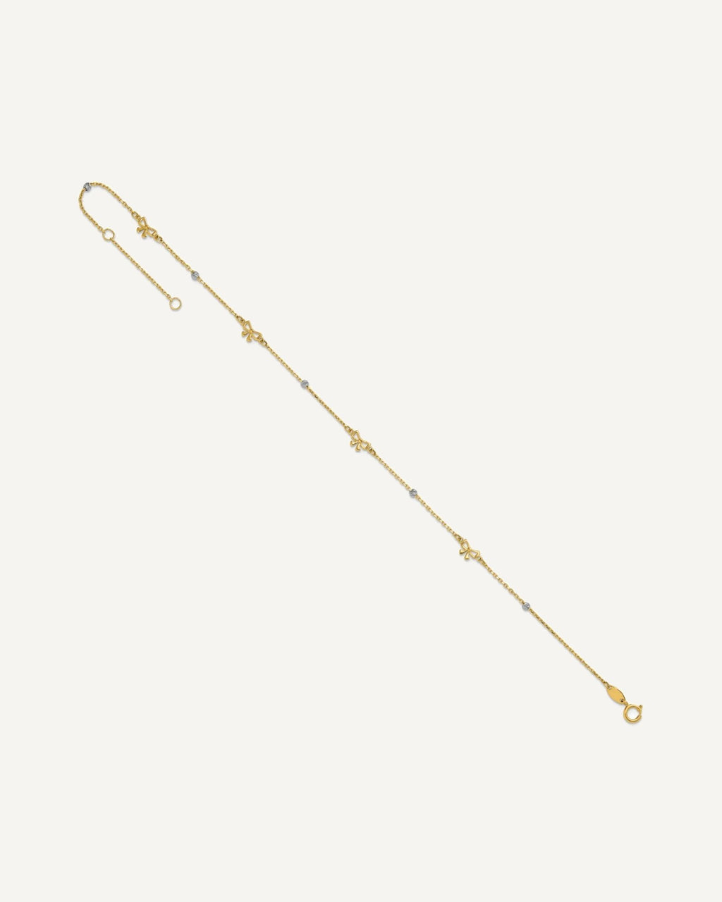 14k Two-tone Polished Diamond-cut Beads and Bows 9 inch Plus 1 inch Extender - Total 10 inch Anklet – View 6