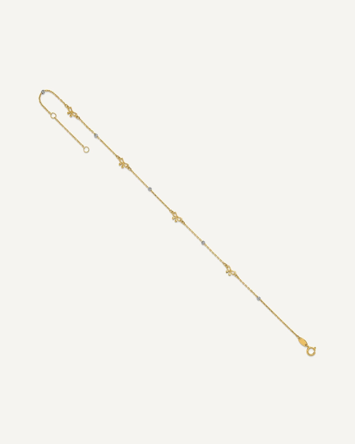 14k Two-tone Polished Diamond-cut Beads and Bows 9 inch Plus 1 inch Extender - Total 10 inch Anklet – View 6
