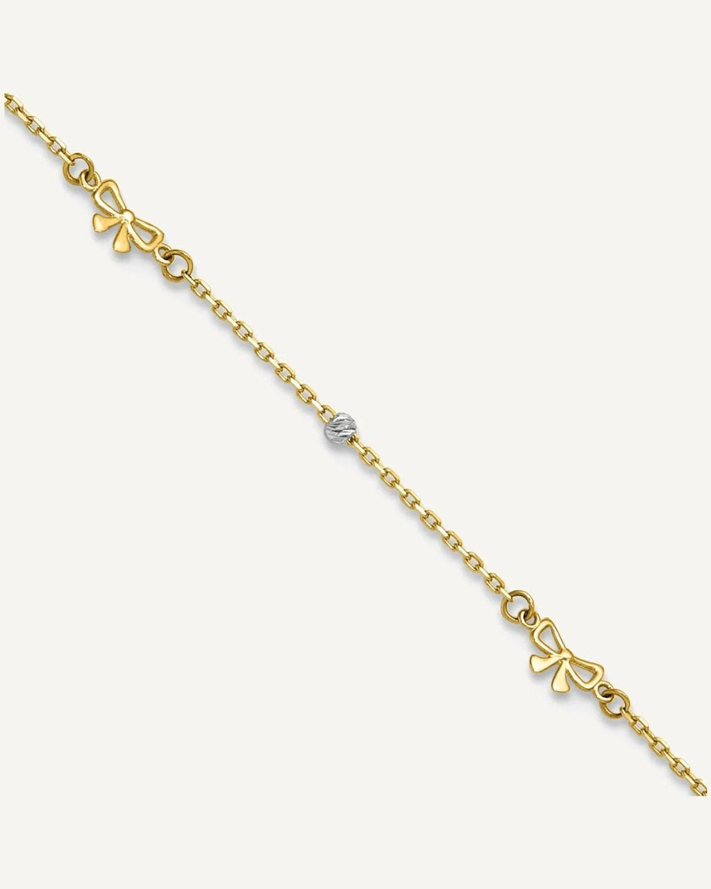14k Two-tone Polished Diamond-cut Beads and Bows 9 inch Plus 1 inch Extender - Total 10 inch Anklet – View 1