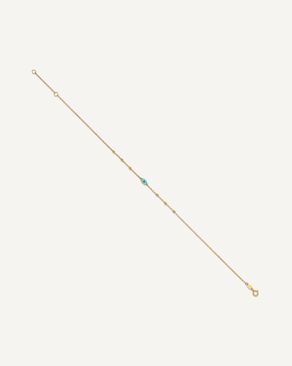 14k Diamond-cut Bead Stations Blue Glass Evil Eye 9 inch Plus 1 inch Extender - Total 10 inch Anklet – View 3
