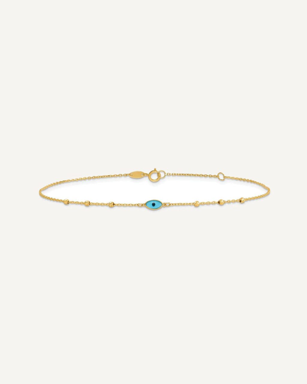 14k Diamond-cut Bead Stations Blue Glass Evil Eye 9 inch Plus 1 inch Extender - Total 10 inch Anklet – View 4