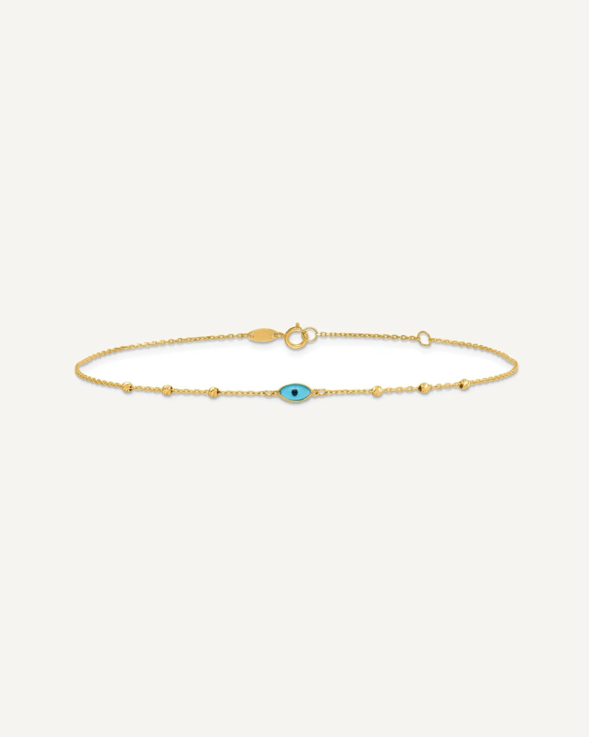 14k Diamond-cut Bead Stations Blue Glass Evil Eye 9 inch Plus 1 inch Extender - Total 10 inch Anklet – View 4