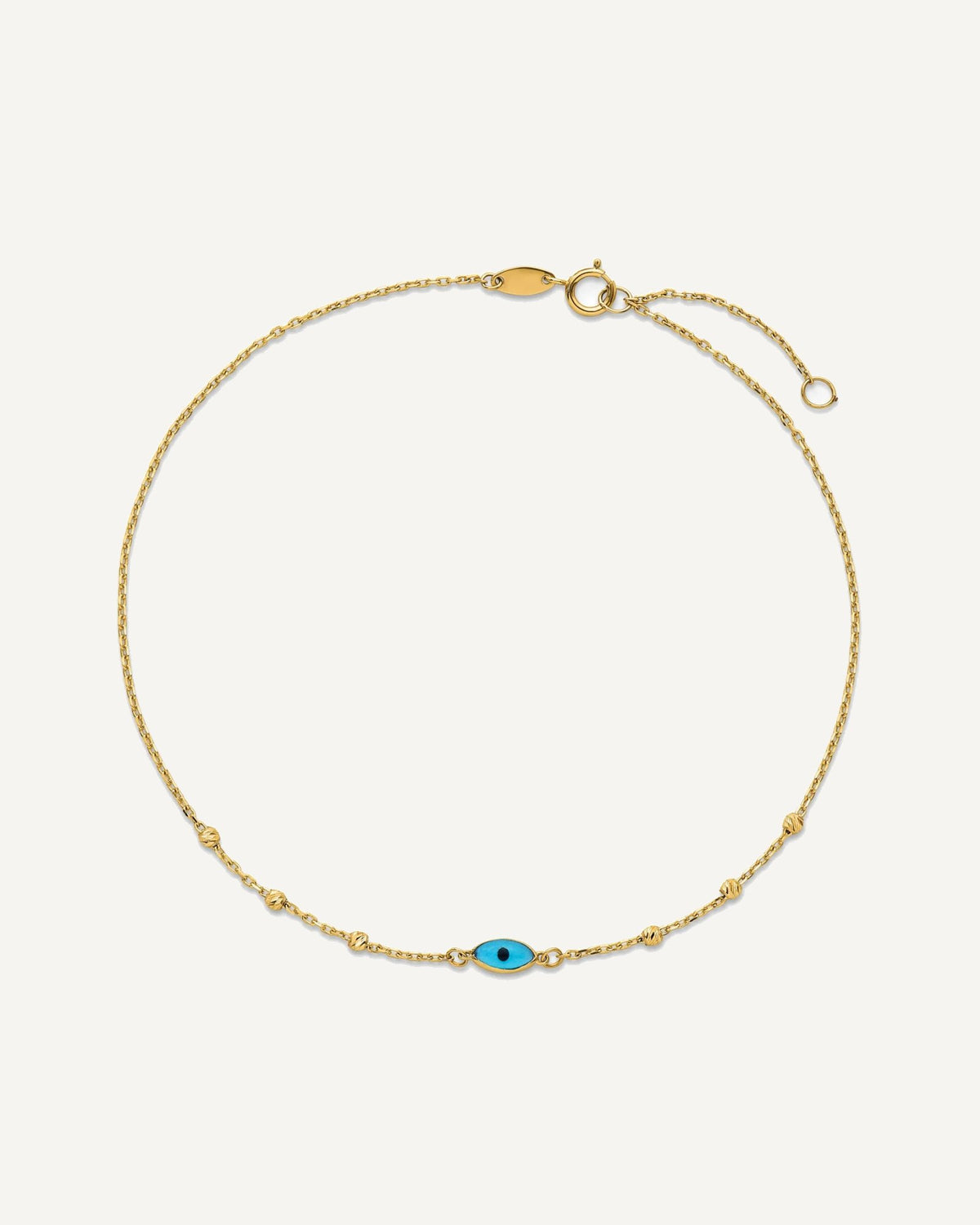 14k Diamond-cut Bead Stations Blue Glass Evil Eye 9 inch Plus 1 inch Extender - Total 10 inch Anklet – View 5