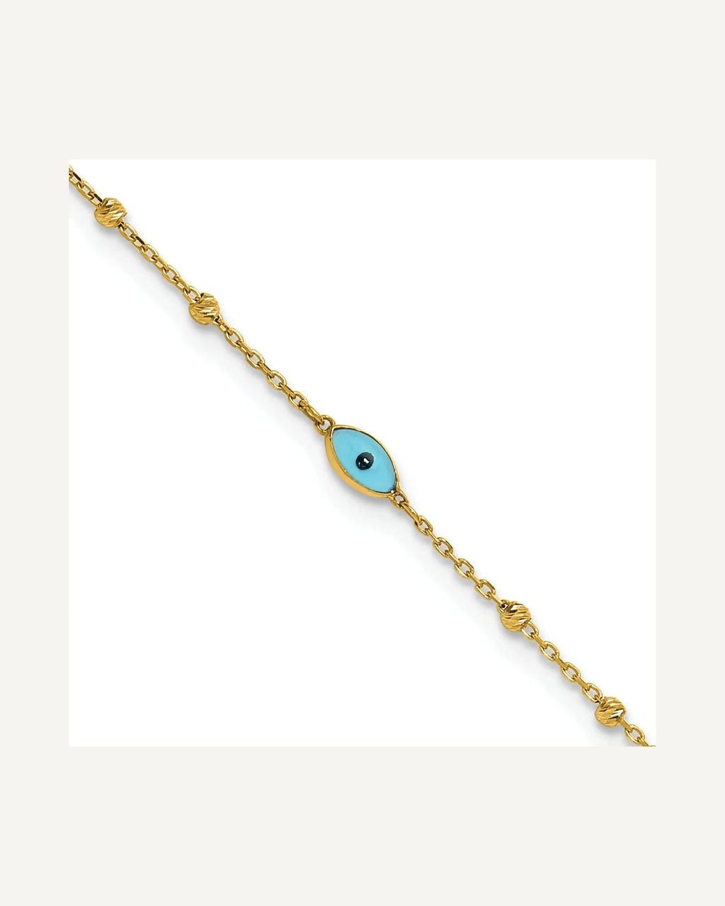 14k Diamond-cut Bead Stations Blue Glass Evil Eye 9 inch Plus 1 inch Extender - Total 10 inch Anklet – View 1