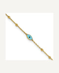 14k Diamond-cut Bead Stations Blue Glass Evil Eye 9 inch Plus 1 inch Extender - Total 10 inch Anklet – View 1