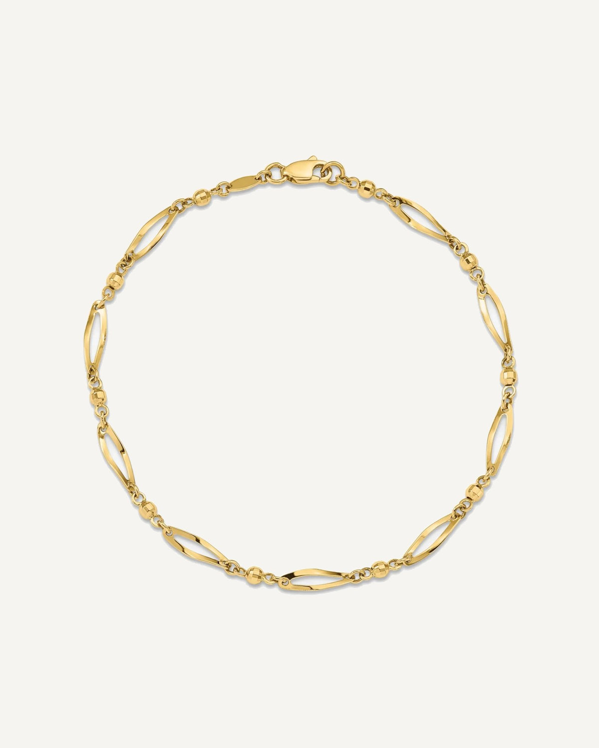 14k Polished Twisted Oval and Mirror Beads 9 inch Anklet – View 5