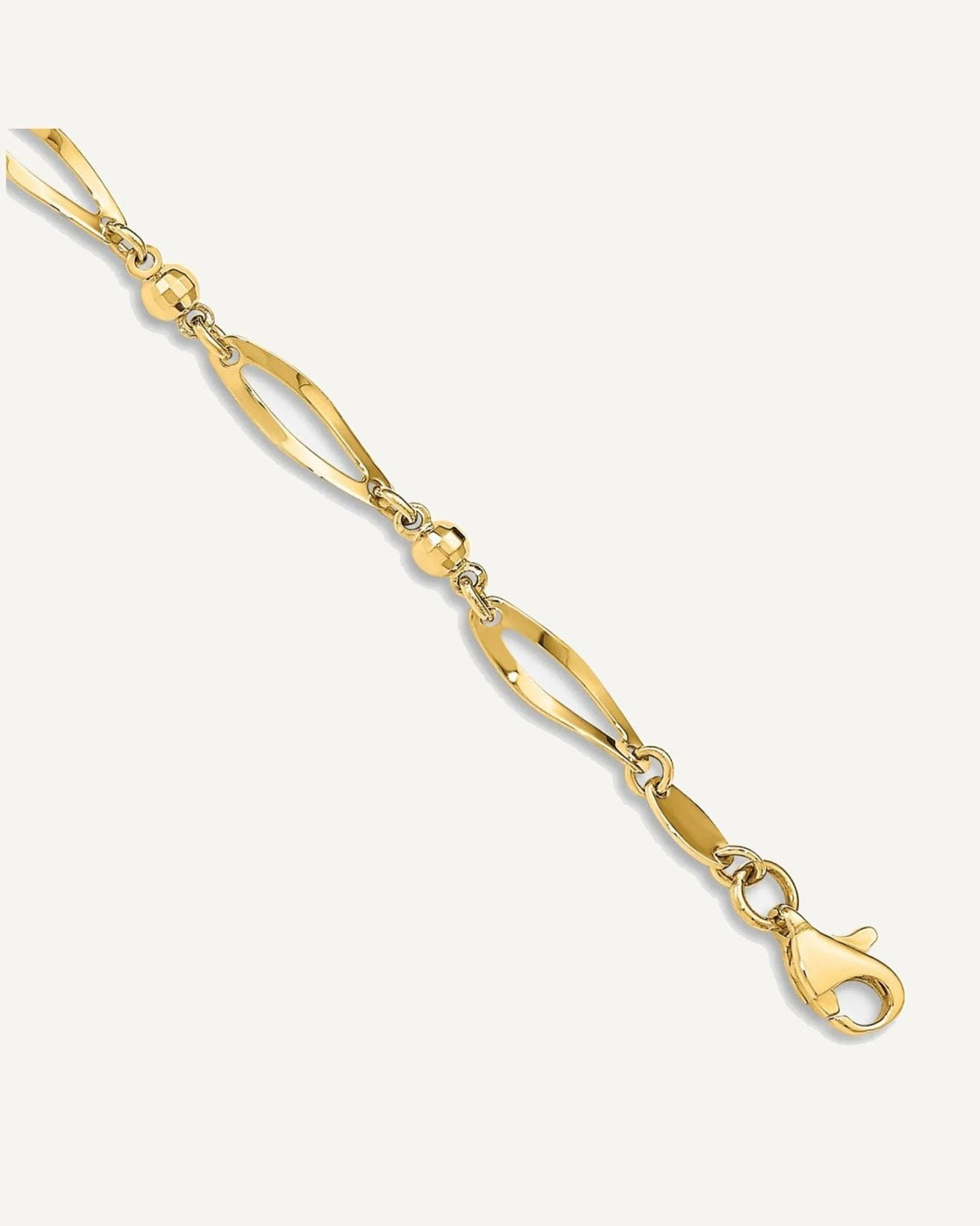 14k Polished Twisted Oval and Mirror Beads 9 inch Anklet – View 1