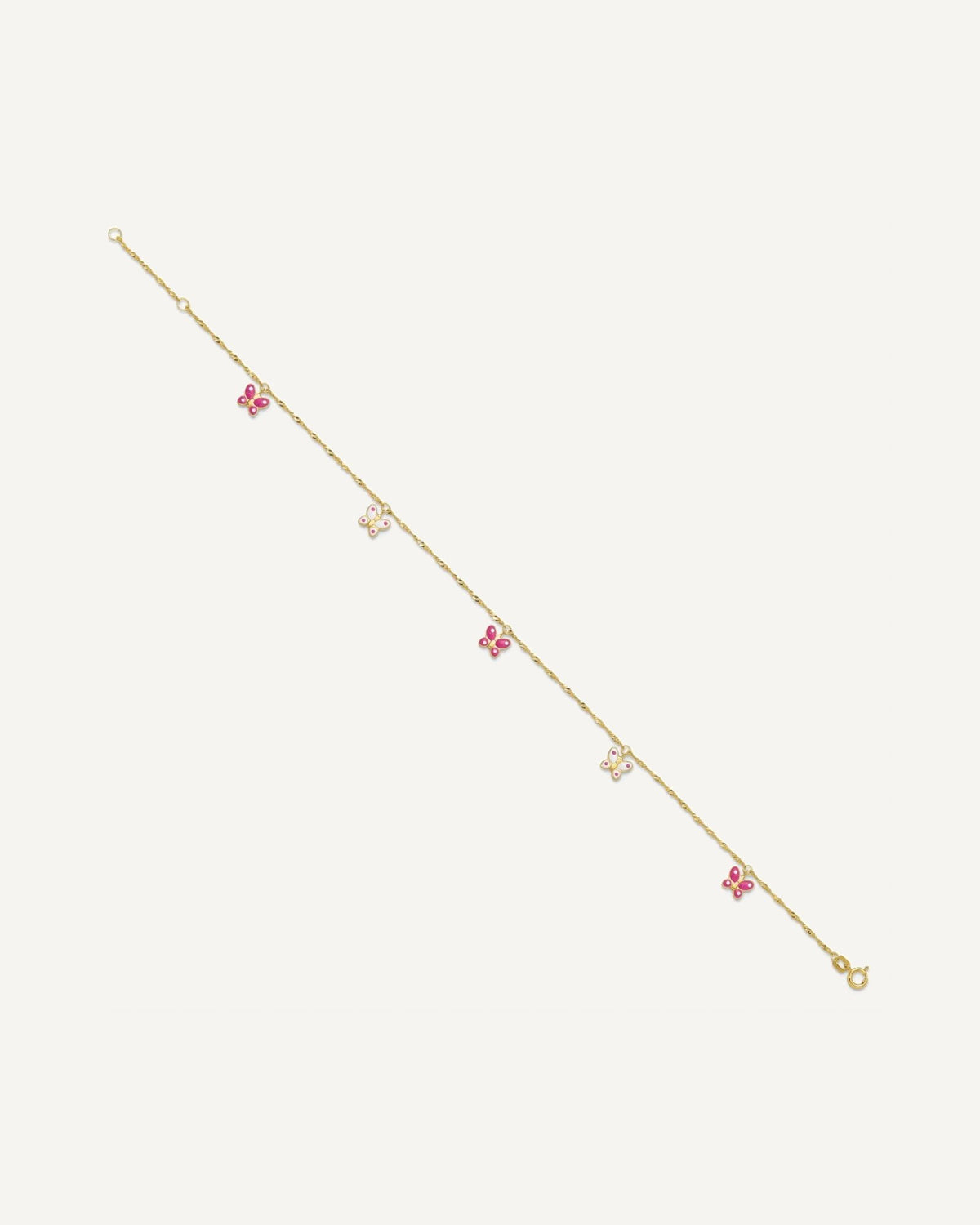 14k Pink and White Enameled Butterfly Dangles 9 inch Plus 1 inch Extender - Total 10 inch Anklet – View 2