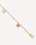 14k Pink and White Enameled Butterfly Dangles 9 inch Plus 1 inch Extender - Total 10 inch Anklet – View 1