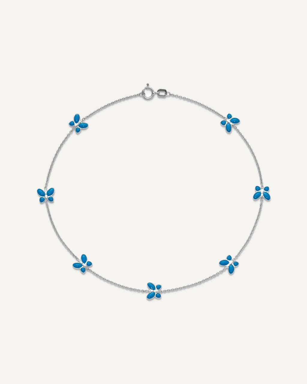 14k White Gold Blue Enameled Butterflies 7-Station 10 inch Anklet – View 5