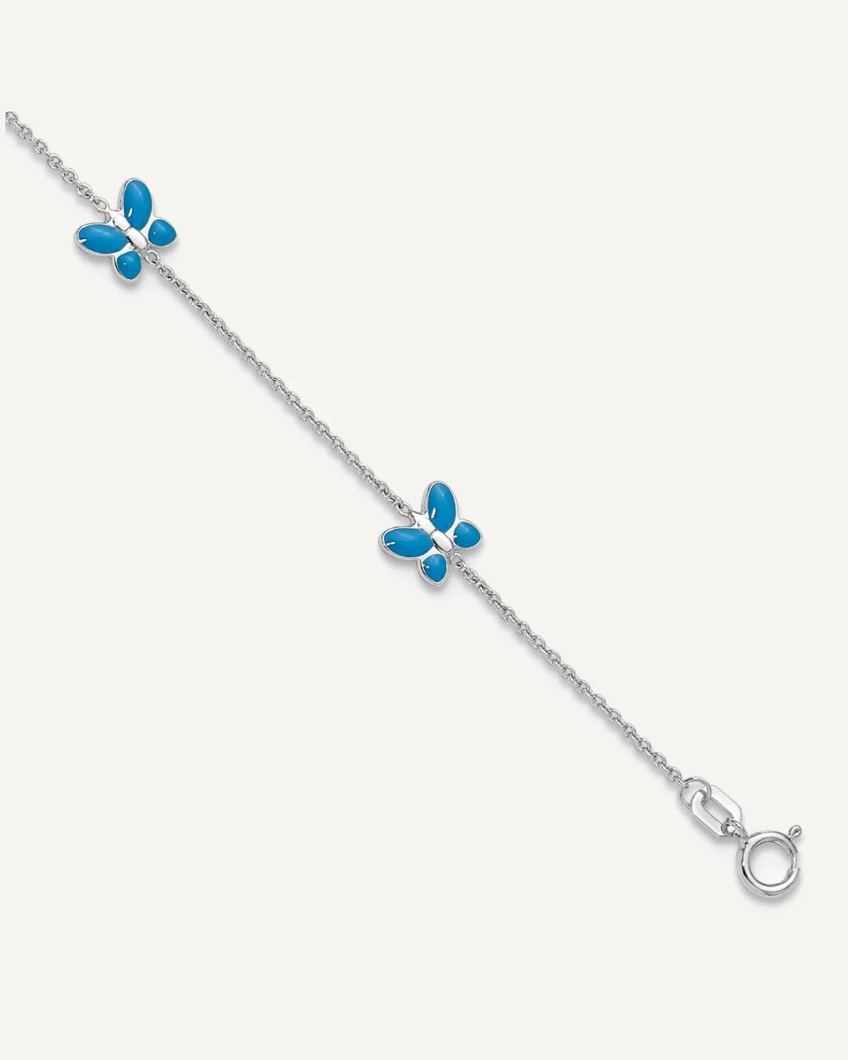 14k White Gold Blue Enameled Butterflies 7-Station 10 inch Anklet – View 1