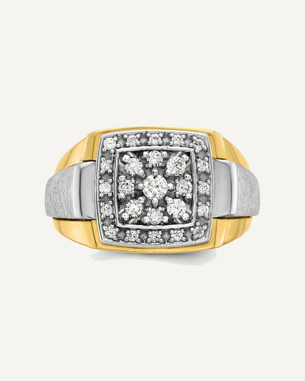IBGoodman 14k Two Tone 1/2 carat Lab Grown Diamond VS/SI+ G+ Complete Polished and Satin Cluster Ring – View 4