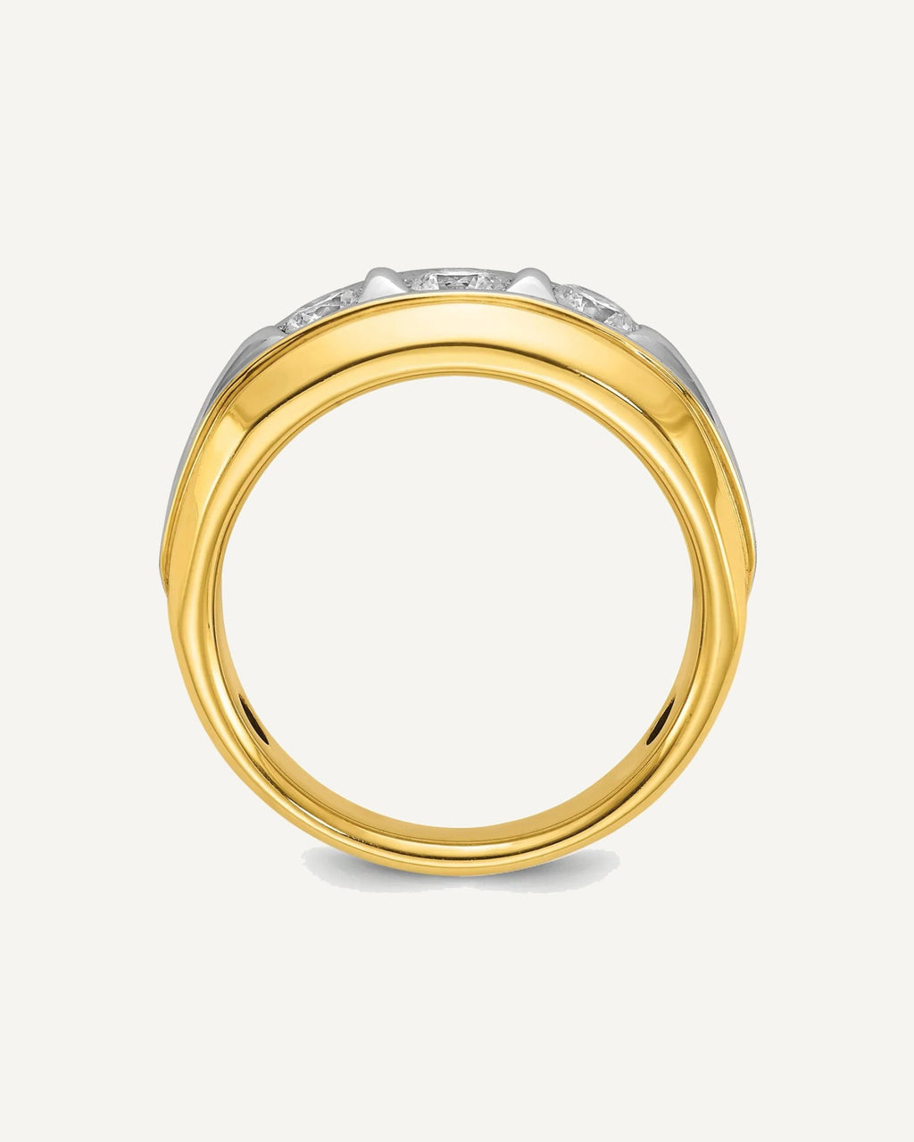 IBGoodman 14k Two-tone Men's Polished and Grooved 3-Stone 3/4 Carat AA Quality Diamond Ring – View 2