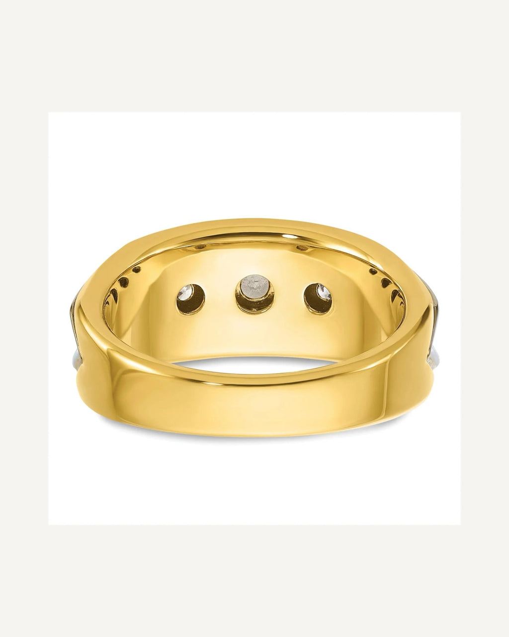 IBGoodman 14k Two-tone Men's Polished and Grooved 3-Stone 3/4 Carat AA Quality Diamond Ring – View 7