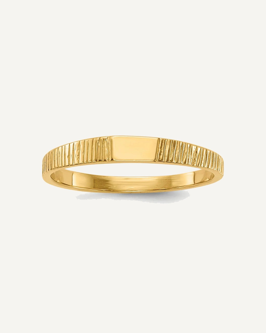 14k Polished and Ridged 3.5x2.25mm Closed Back Size 2 Rectangular Signet Ring – View 1