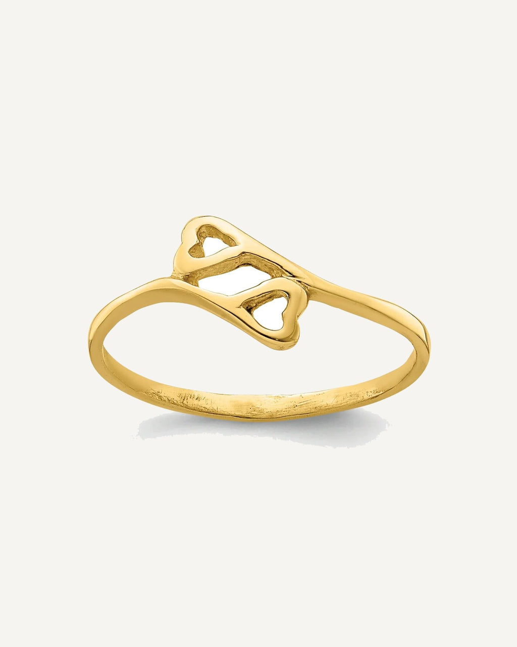 14k Double Heart Size 3 Bypass Ring – View 1