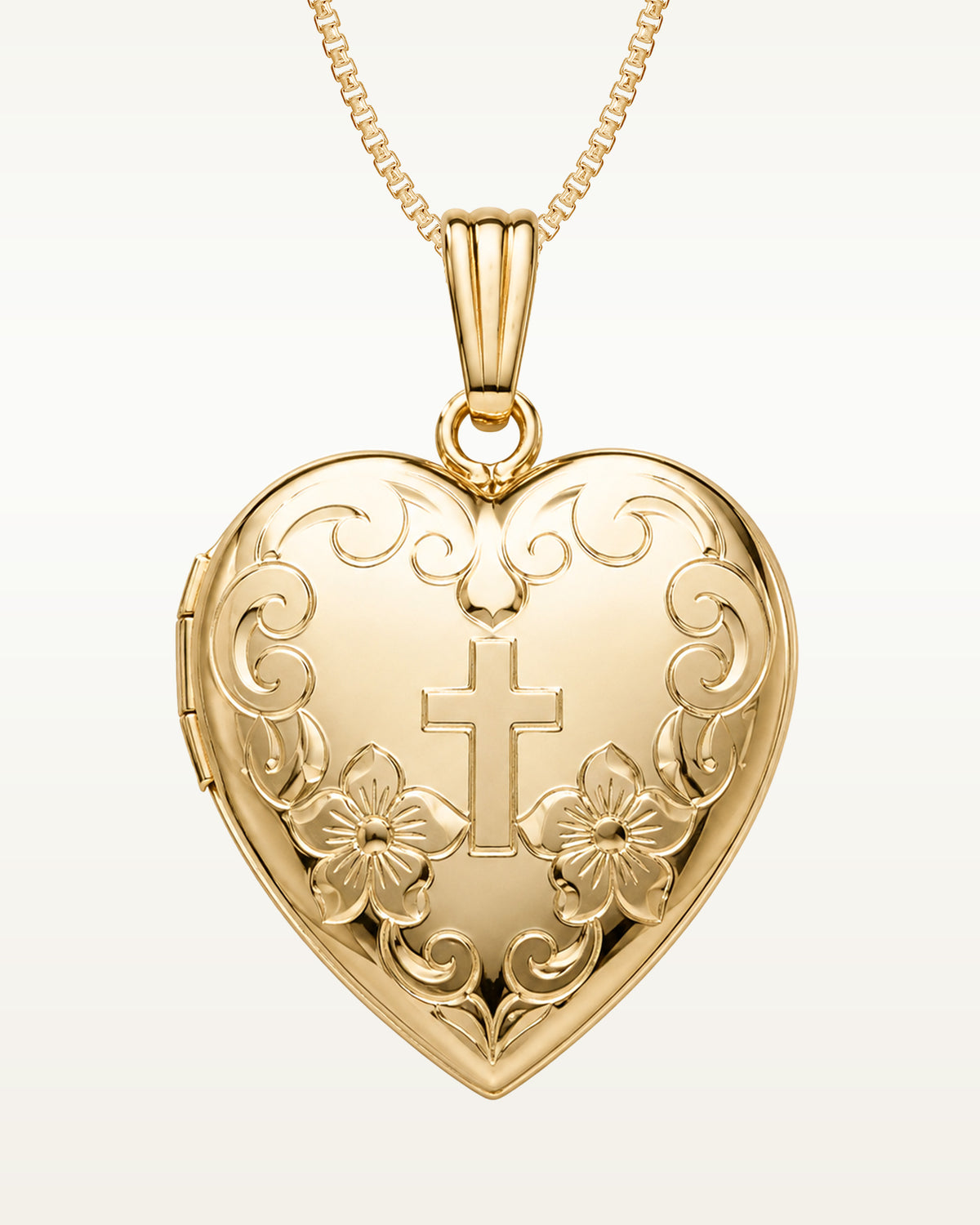 14k Gold Filled Cross Heart Photo Locket - 3/4 inch x 3/4 inch