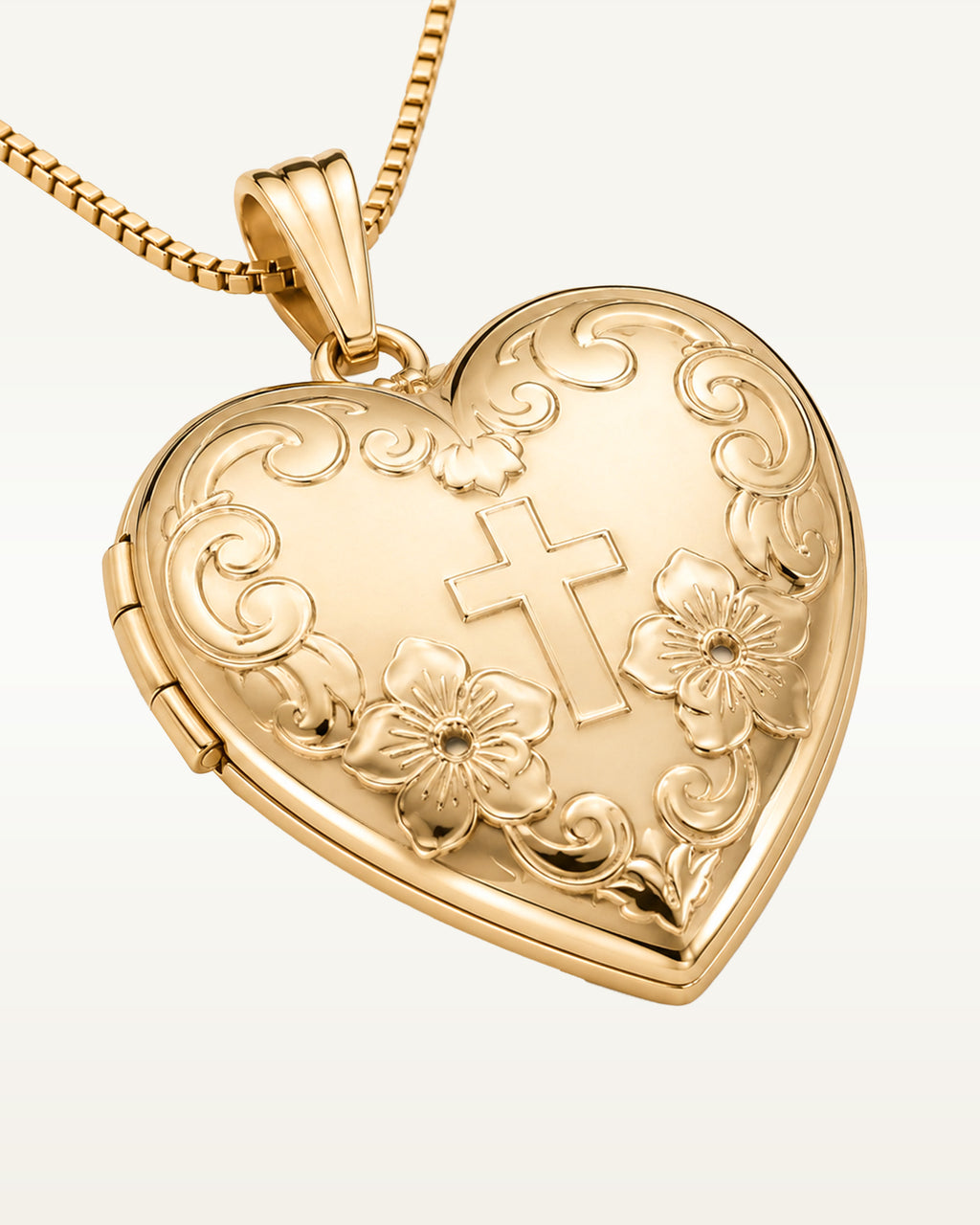 14k Gold Filled Cross Heart Photo Locket - 3/4 inch x 3/4 inch