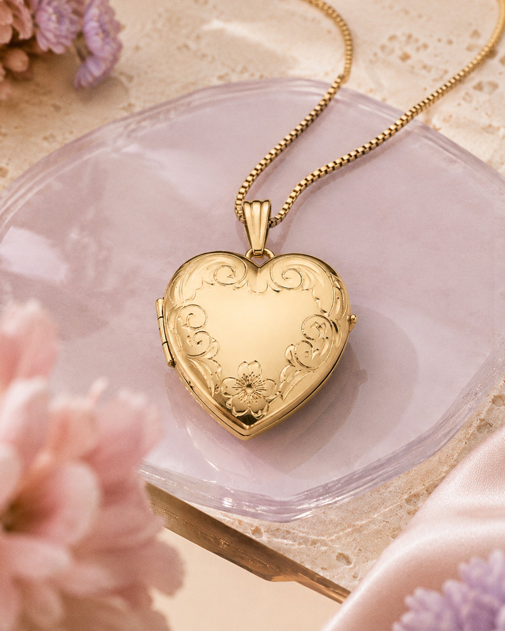 14k Gold Filled Floral Heart 4 Photo Locket - 1-1/4 inch x 1-1/4 inch - lifestyle