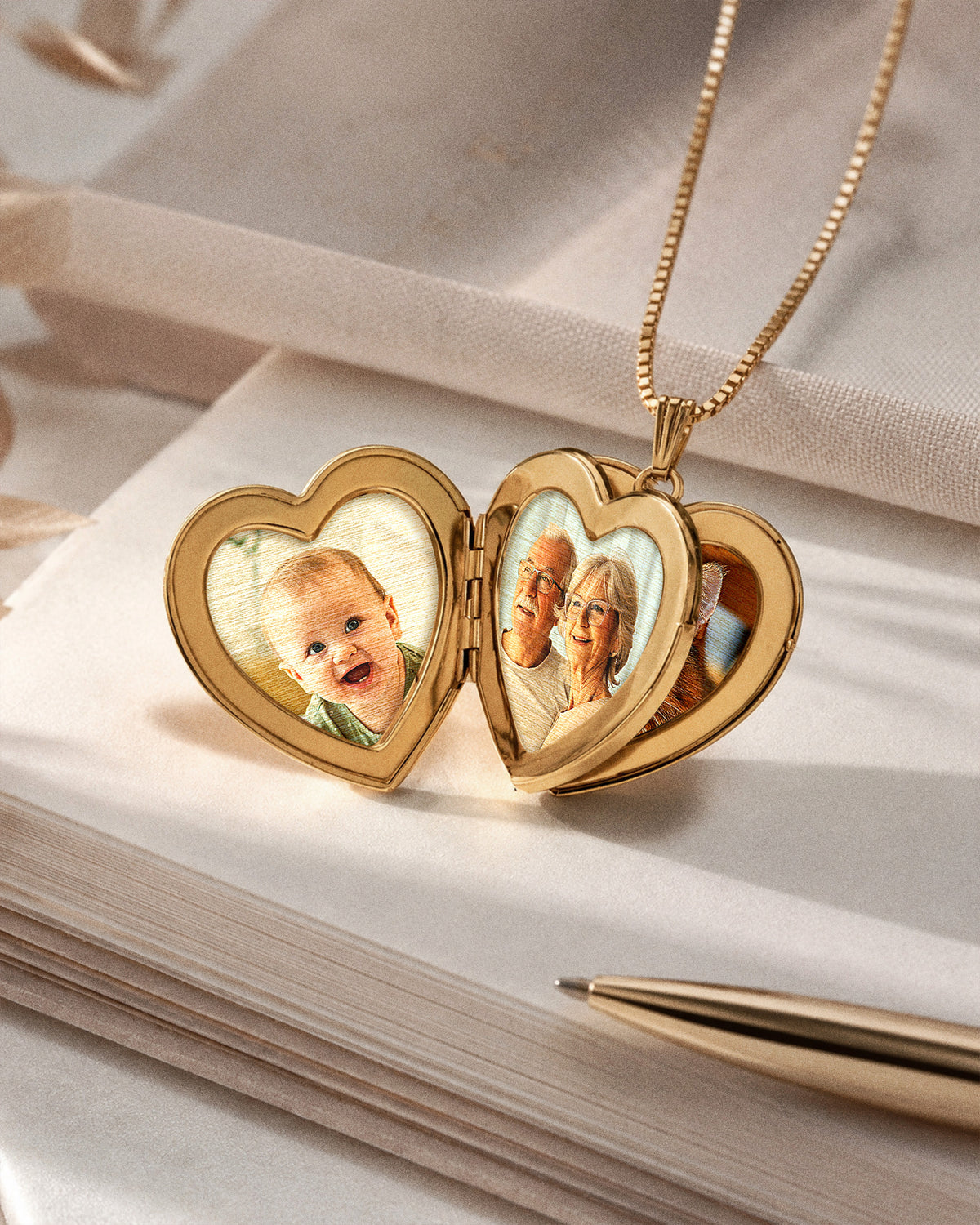 14k Gold Filled Floral Heart 4 Photo Locket - 1-1/4 inch x 1-1/4 inch - lifestyle