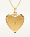 Yellow Gold Heart Photo Locket with Genuine Diamond