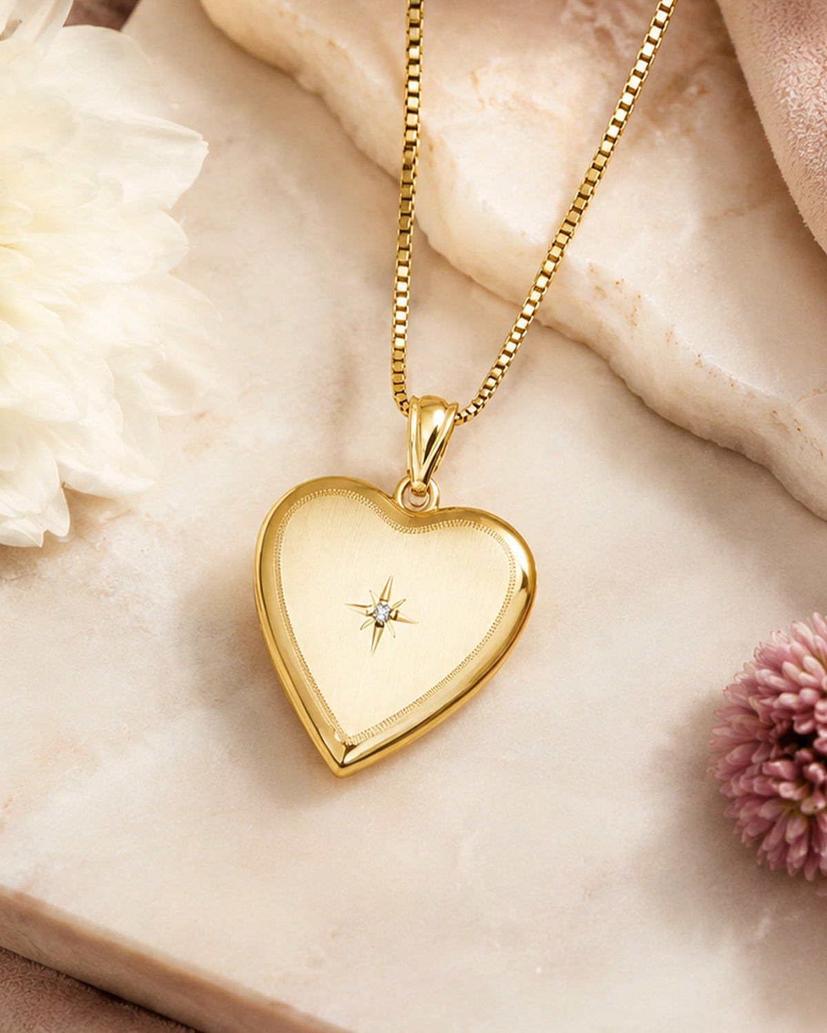 Yellow Gold Heart Photo Locket with Genuine Diamond - lifestyle