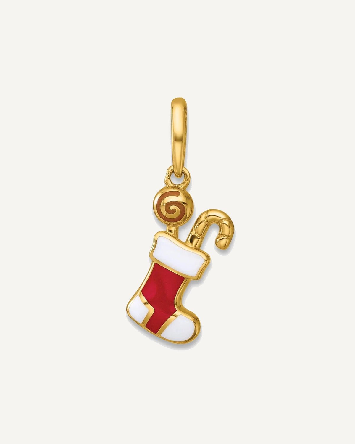 14k Madi K Polished Red and White Epoxy Christmas Stocking with Candy Childrens Charm / Pendant – View 1