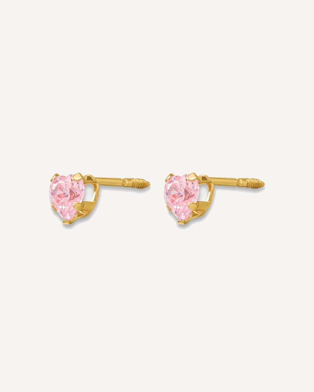 Gold Childrens CZ Heart Post Earrings – View 2