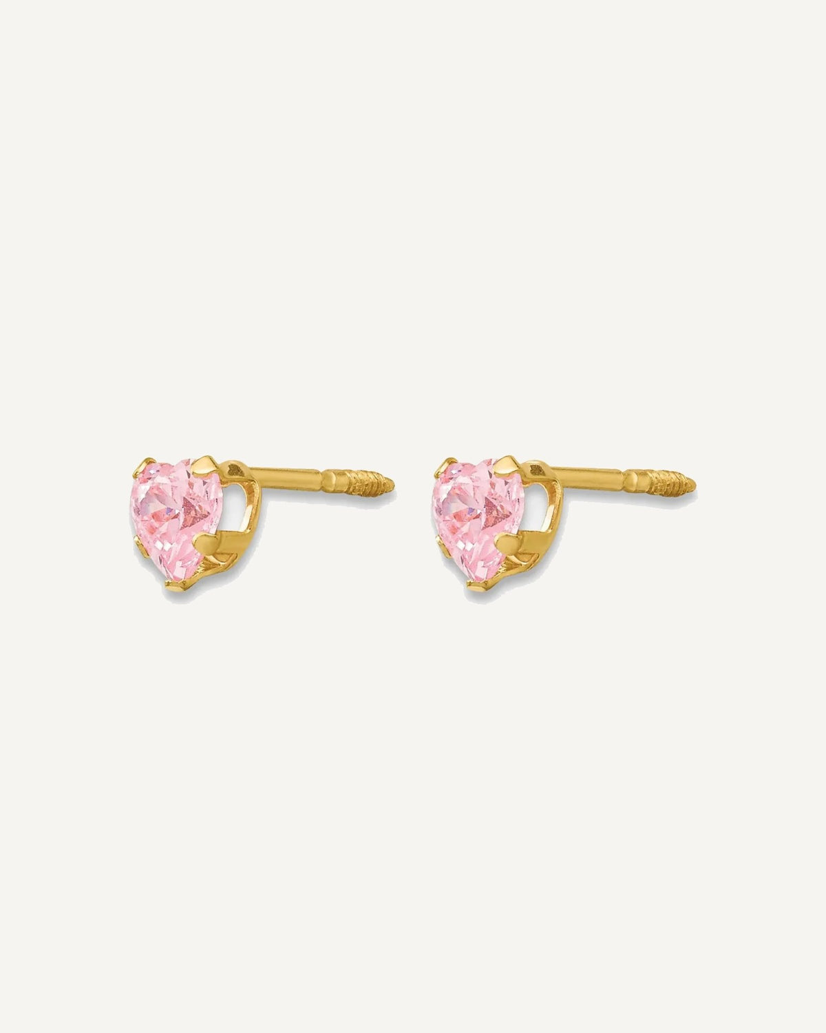 Gold Childrens CZ Heart Post Earrings – View 2