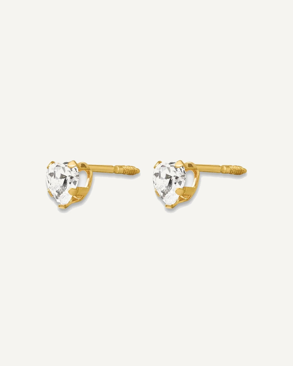 Gold Childrens CZ Heart Post Earrings – View 7