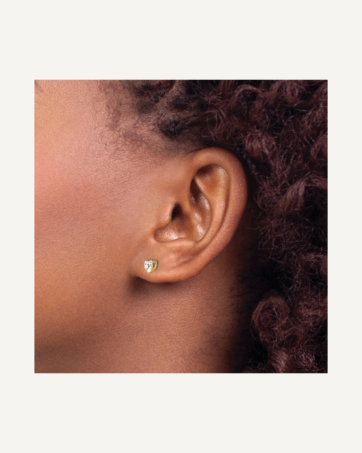 Gold Childrens CZ Heart Post Earrings – View 8