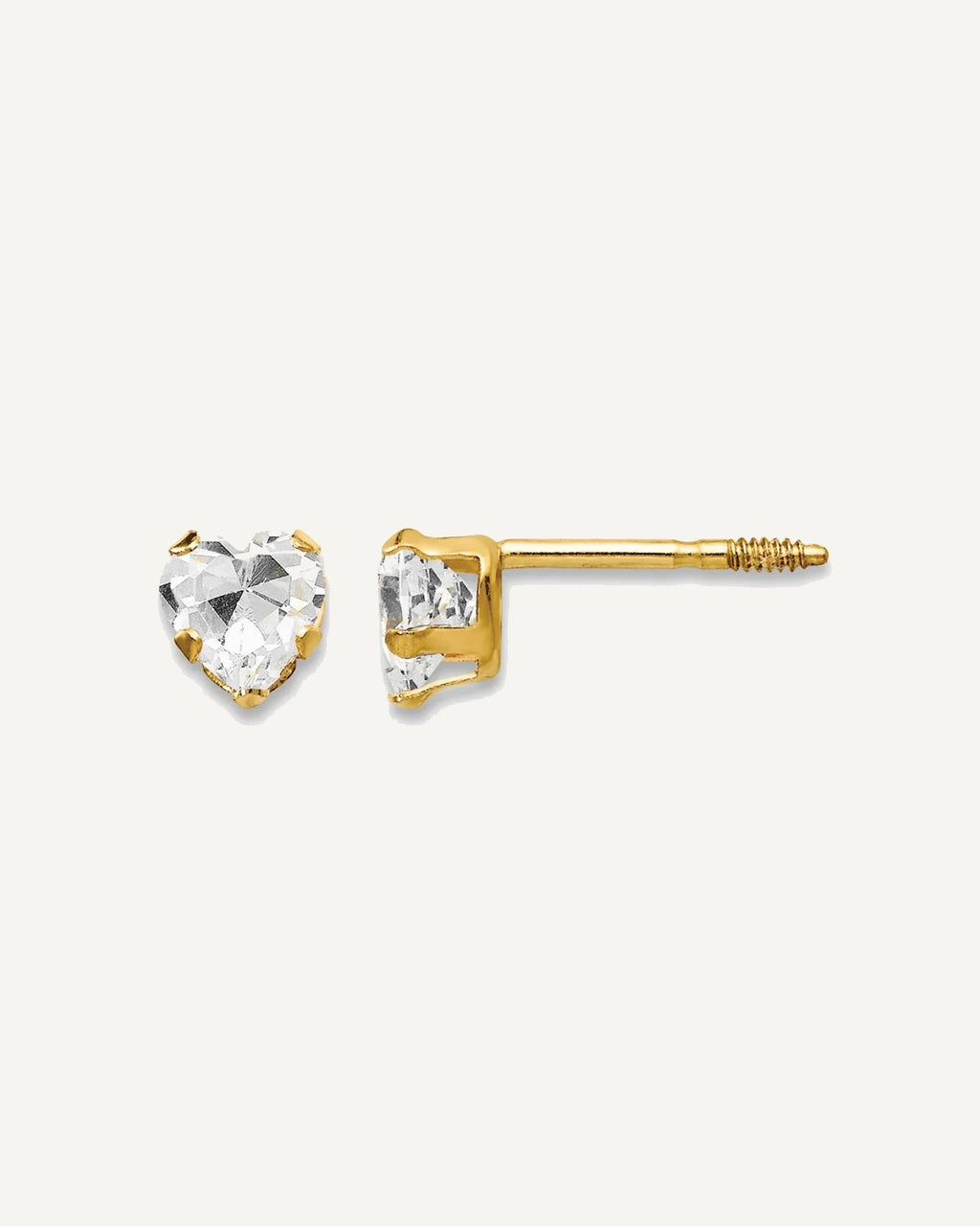 Gold Childrens CZ Heart Post Earrings – View 6
