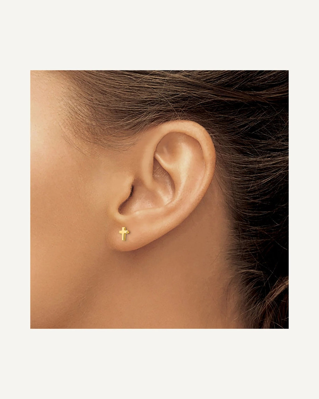 Gold Childrens Cross Post Earrings – View 3