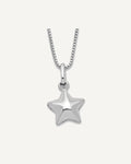 Sterling Silver Rhodium-plated Polished 3-D Puffed Star 14 inch Necklace with Pink Gift Pouch – View 1
